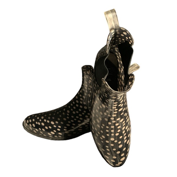 NICOLE MILLER Black White POLKA DOT Chelsea Rain Boots - Picture 4 of 7